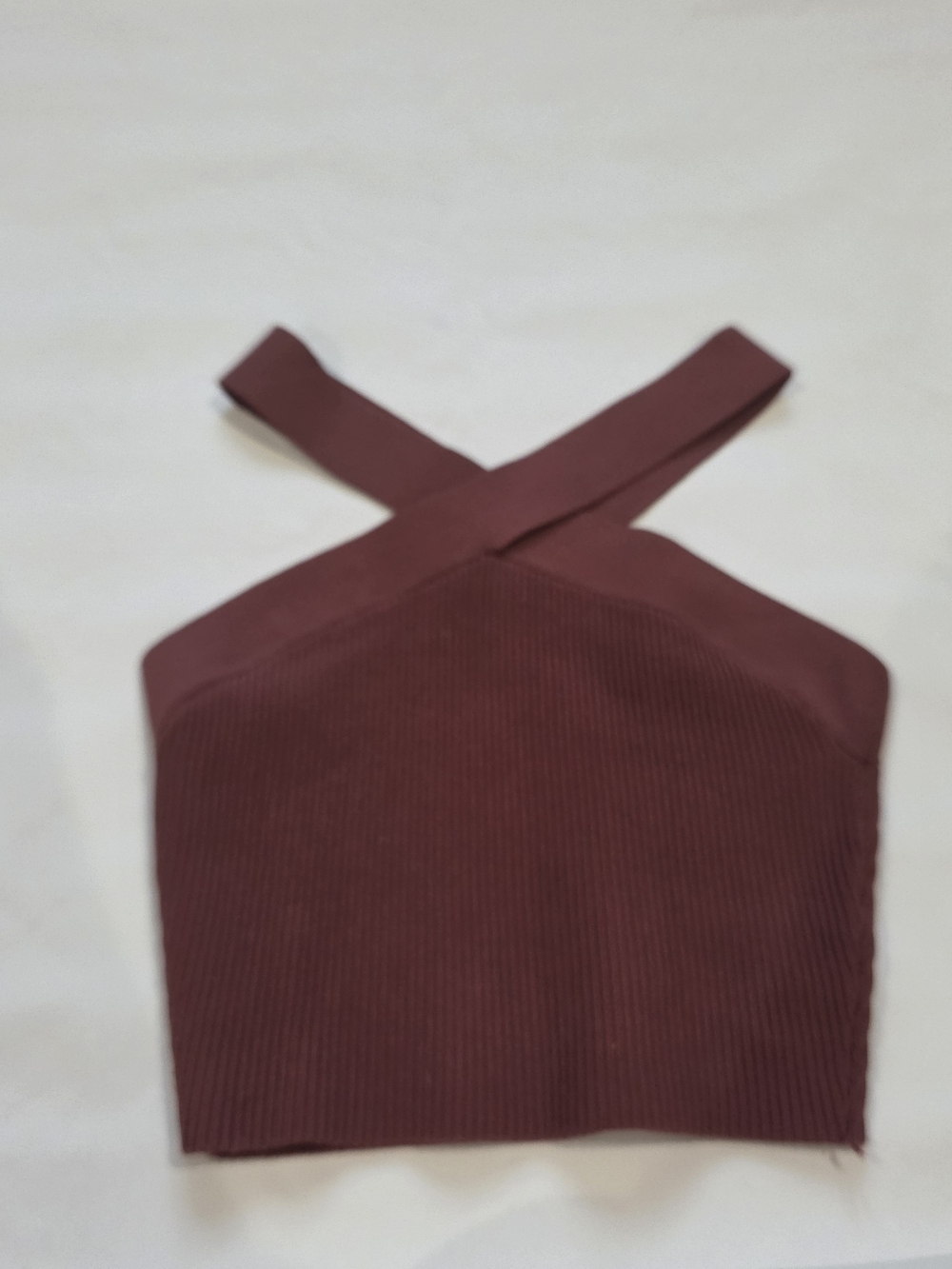 Babaton Ribbed Cross-Back Crop Top - Burgundy Rusty Red